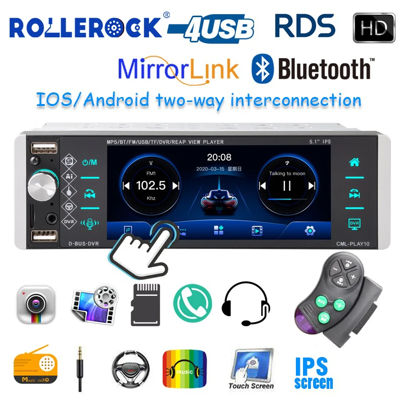 4.1" Zoll HD Autoradio Stereo 1 Din MP5 Player RDS AM FM BT USB Subwoofer Video 
