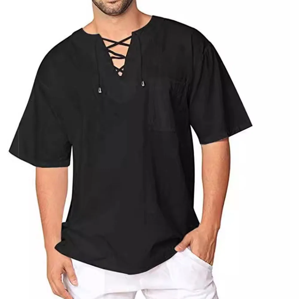 Mens Short Sleeve Loose Fit Summer Blouse Shirt
