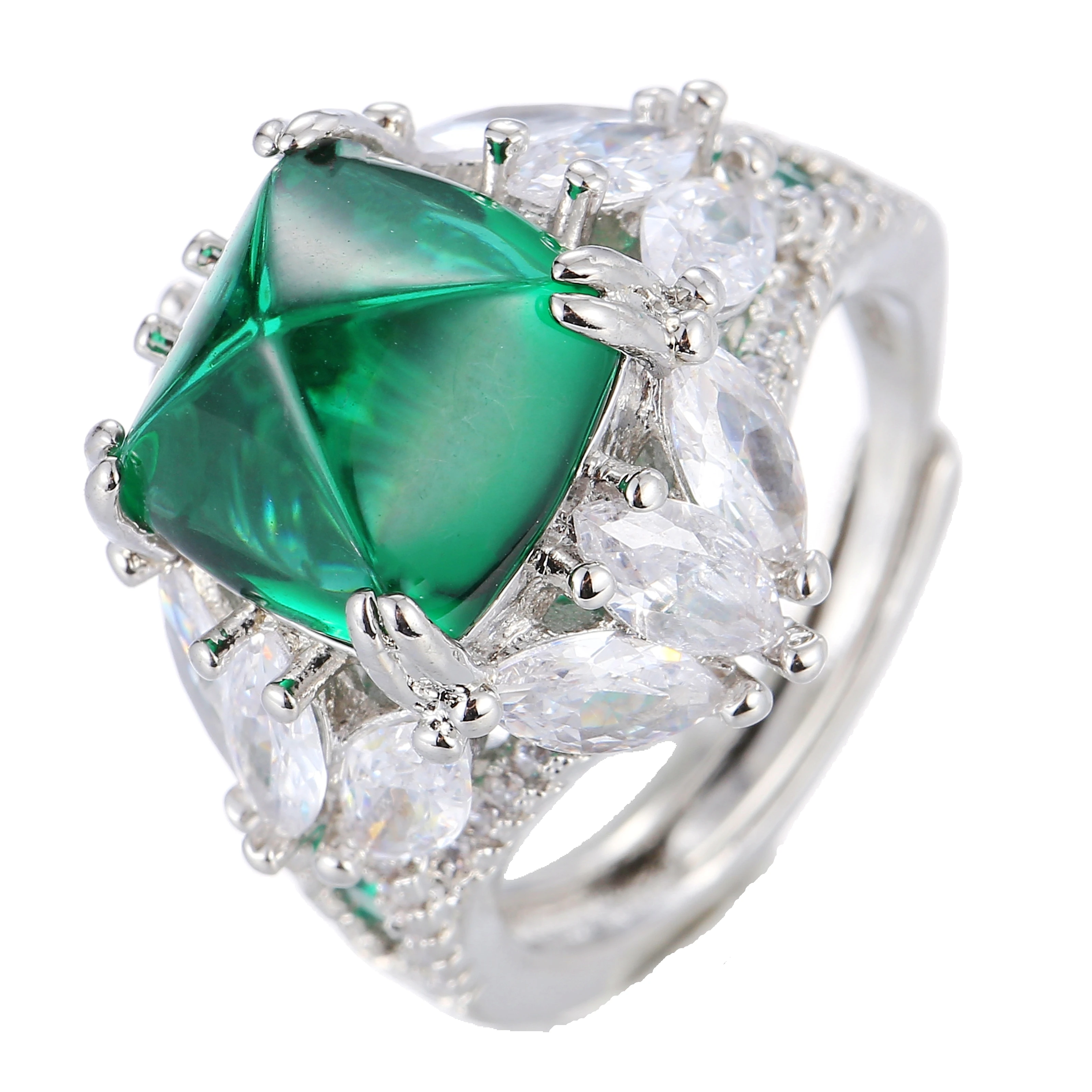 

Fantasy Green Sugar Loaf Square Stone Ring with Marquise Accent