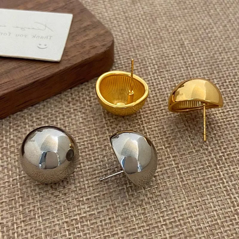 Punk Metal Big Ball Round Stud Earrings - Side View