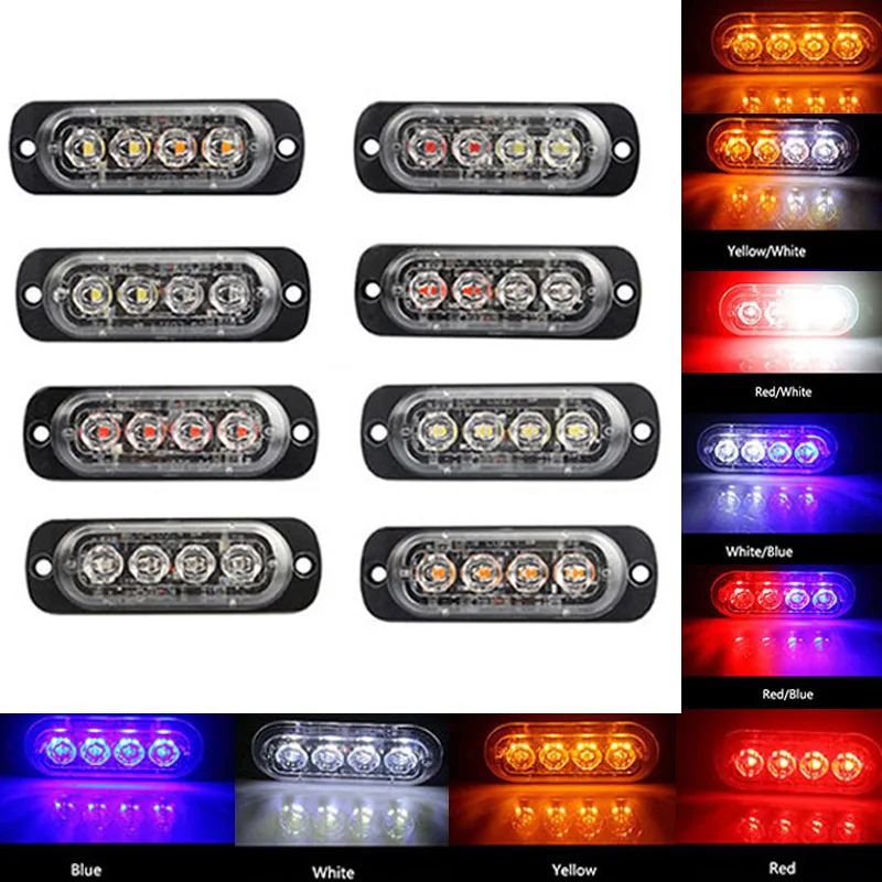 

1pcs 4LED Car Strobe Warning Light Grill Flashing Emergency Lamp Super Bright White Yellow Police Beacon Lamp for Truck 12V 24V