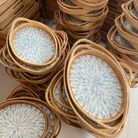 Colorful Shell Rattan Tray Creative Fruit Bread Tray Tea Set Shelf Tray Home Decoration Tray Room Storage Box Desktop Decoration 1