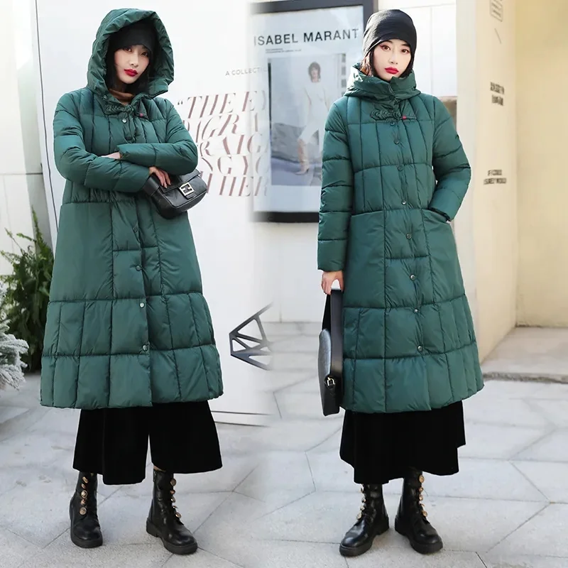 2024 New Parka Winter Jacket Women Clothes Vintage Warm Coat Female Hooded Down Cotton Jacket Warm Thick Long Parkas Outerwear