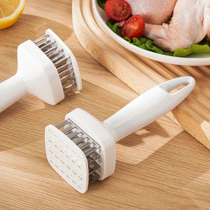 Stainless Steel Needle Point Meat Tenderizer Needle Automatic Rebound Square Bottom Meat Softener 24 Steel Needles Rustproof meat tenderizer meat hammer