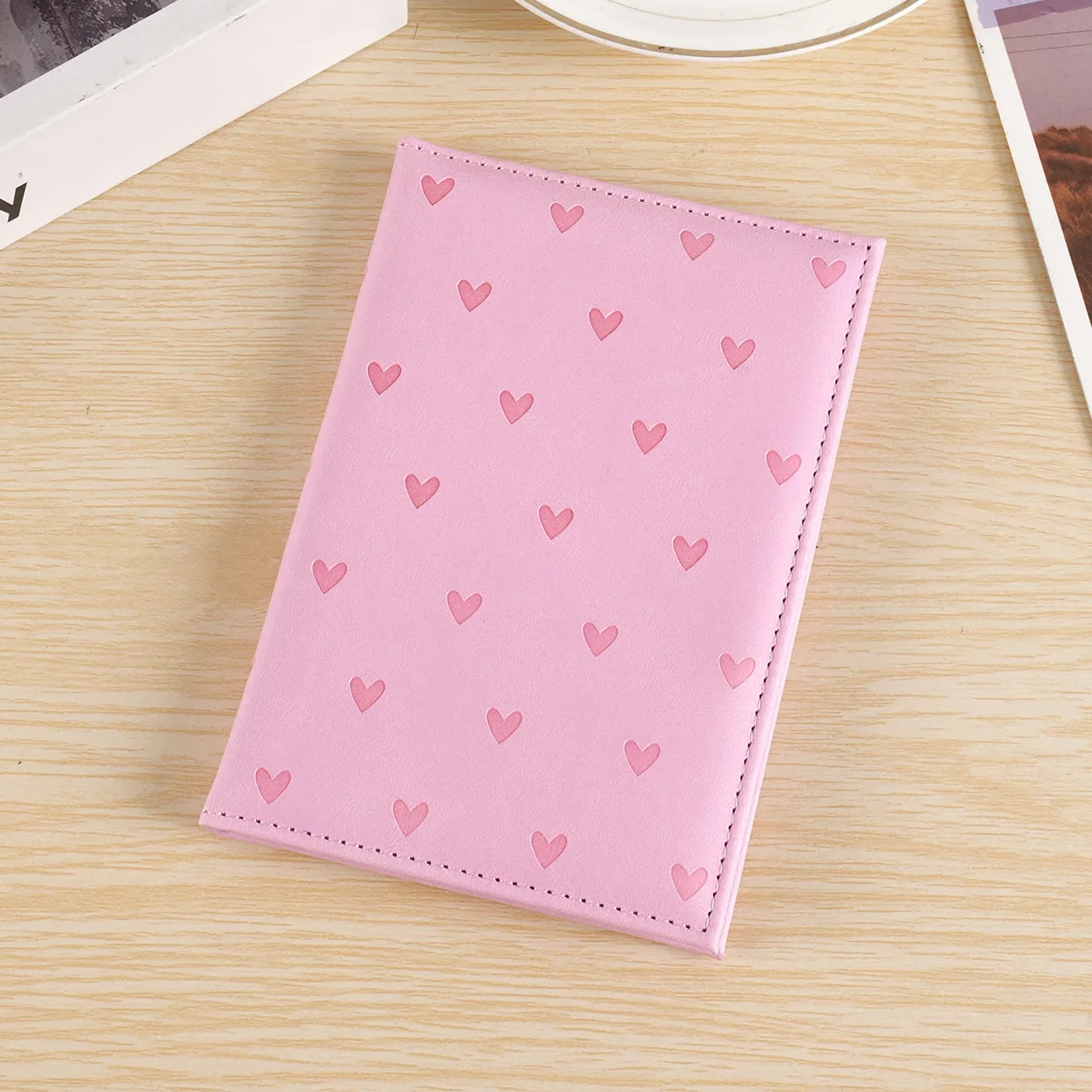 Adorable Heart-Embossed Kawaii Passport Holder - Sleek PU Leather Travel Wallet & Document Protector