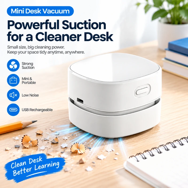 Portable Wireless Mini Desktop Vacuum Cleaner - Rechargeable Office & Home Table Sweeper