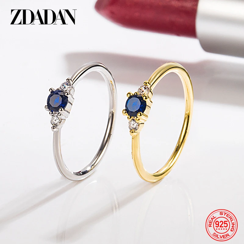 ZDADAN 925 Silver 18K Gold Blue Zircon Ring For Women Wedding Jewelry 4