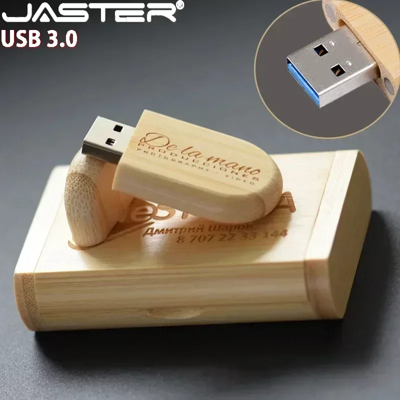 

JASTER Free Custom Logo USB 3.0 Flash Drive 128GB High Speed Pen Drive 64GB with Wooden Box Creative Gift Memory Stick 32GB 16GB