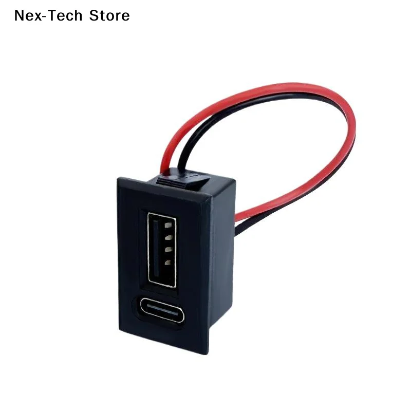 Dual-Layer USB Charging Socket with Type-C Connector and USB Female Base