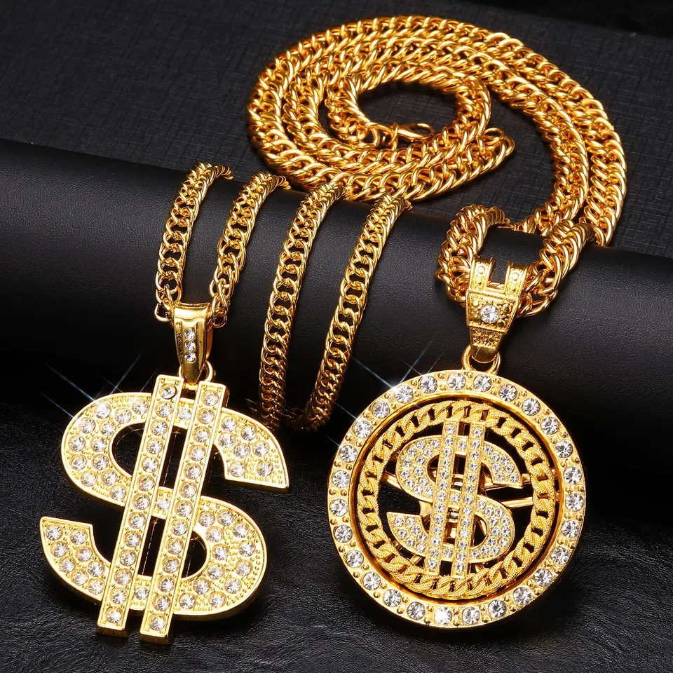 Bijou Rappeur Plaqué Or Kit Costume Rappeur Avec Chaîne Or Et Pendentif Dollar - Bague, Bracelet, Lunettes - Déguisement Hip-hop Pour Homme Chaîne Or Pendentif Dollar