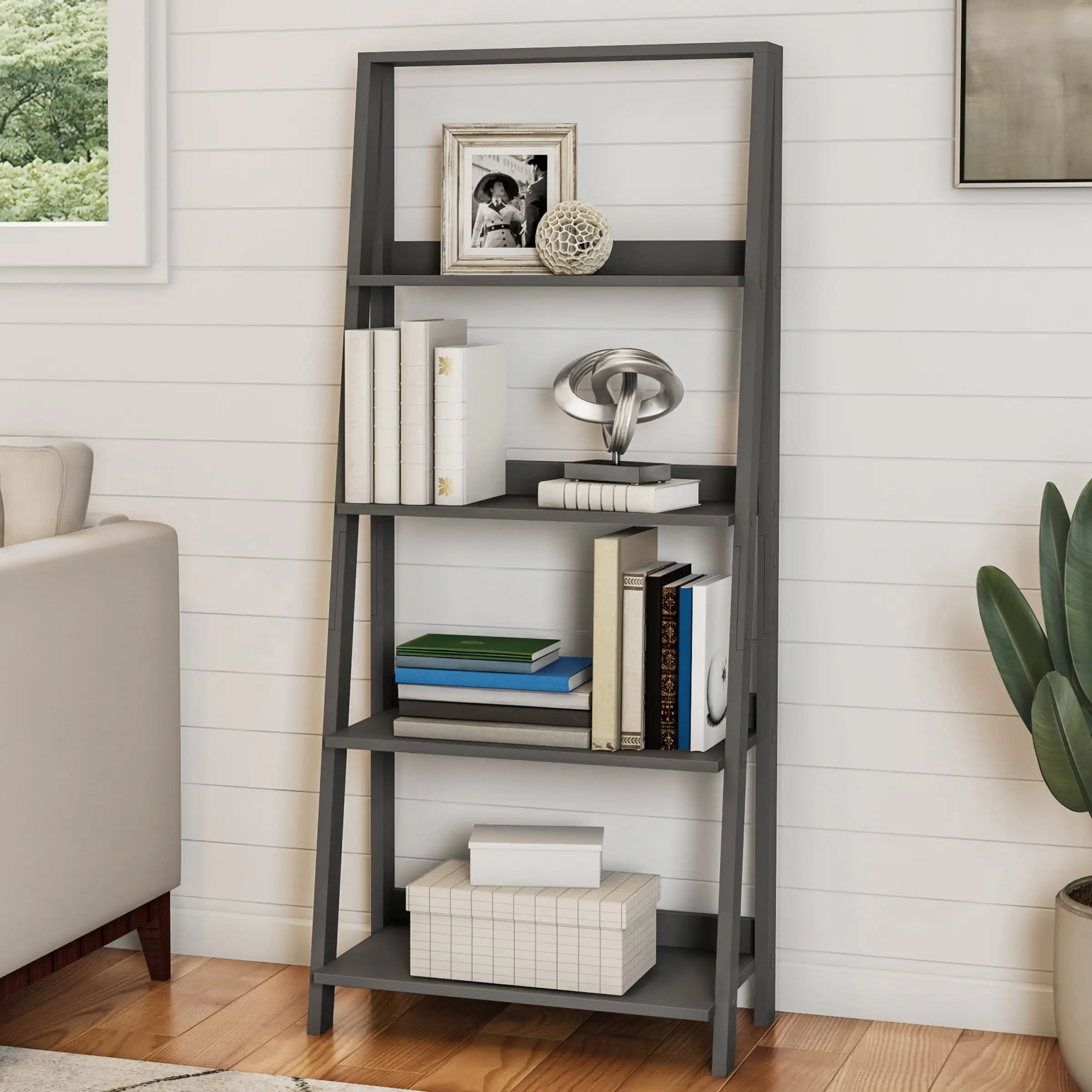 Ladder bookshelf gray deals