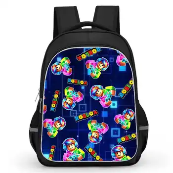 16 Inch Roblox Cartoon Backpack with Double Zipper - Cute Gaming School Bag Gift for Kids Boys Girls Ages 5-8 1
