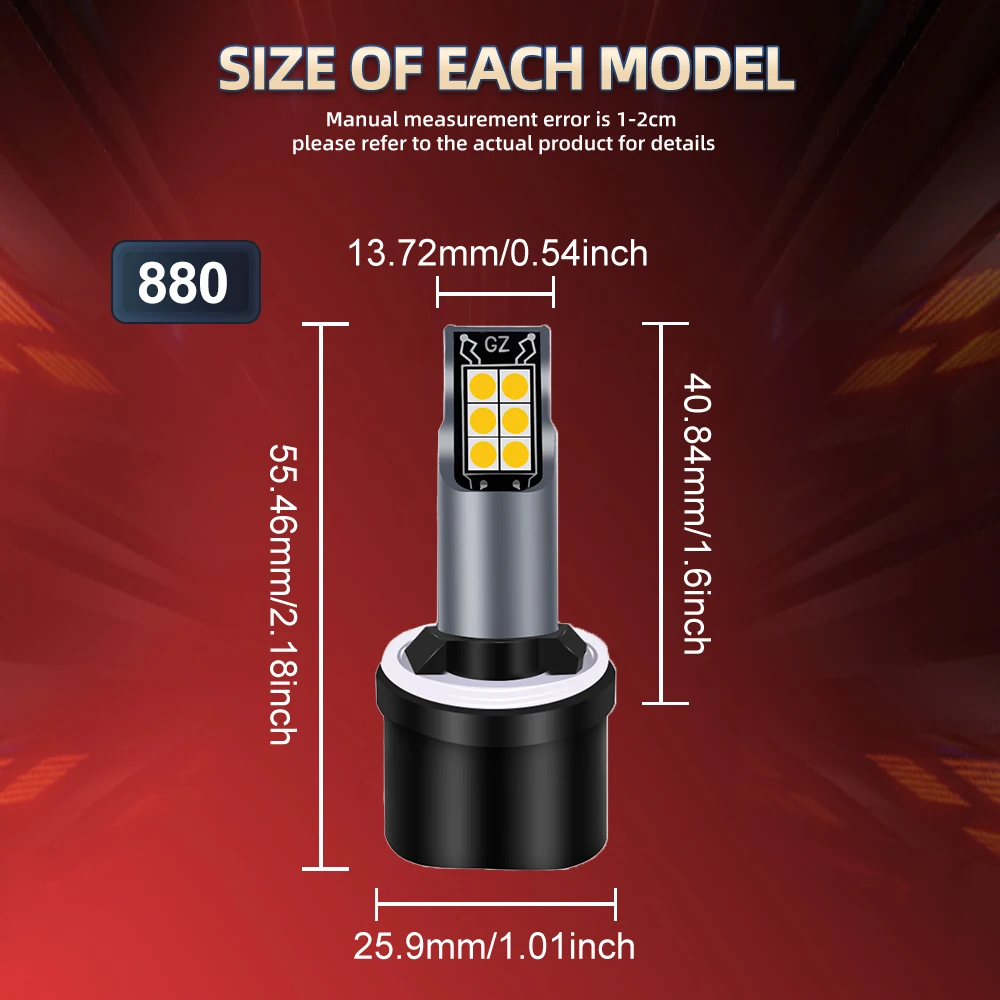 2X 880 LED 전구 새로운 3000K 노란색 안개등 키트 교체용 슈퍼 브라이트 885 / 890 / 891 GMC Yukon Denali 2000-2006용