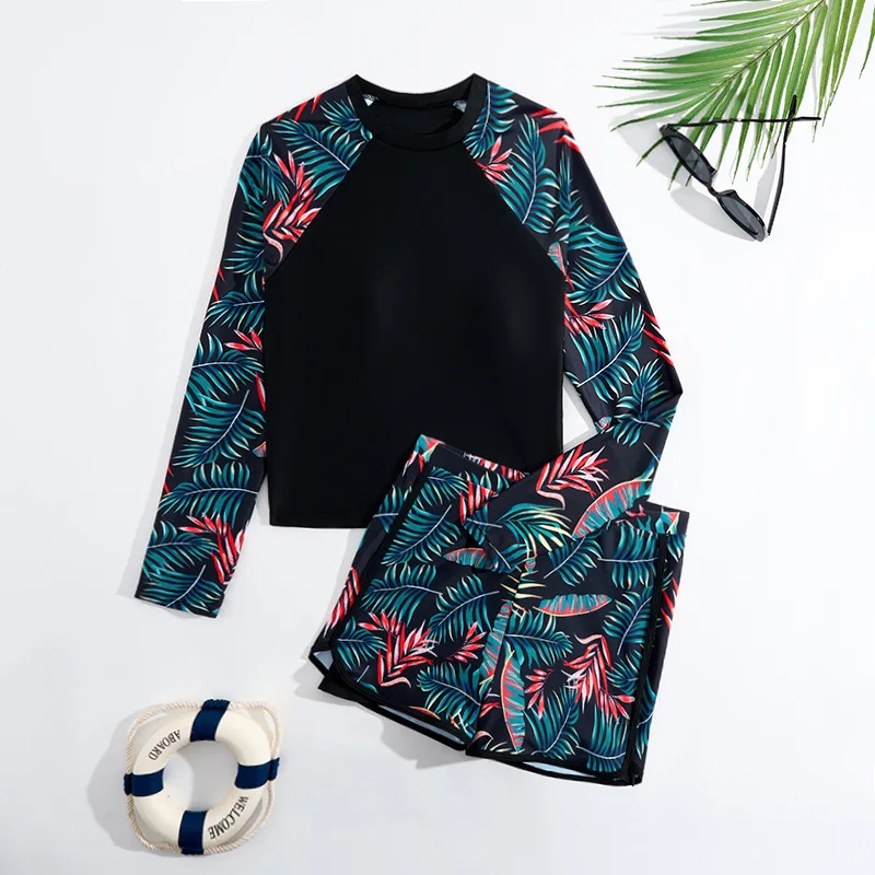 Women's Swimsuit Rash Guards Long Sleeve Swimwear Surfing Sports Pool Swimming Suit Beachwear Two-Piece Bath Suits Monokini