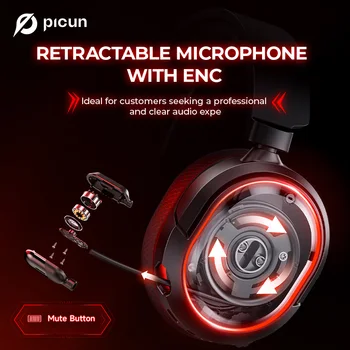 Picun G2 Wireless Gaming Headset Bluetooth 5.3 2.4G Headphones 7.1 Surround 5ms Low Latency ENC Mic for PC PS4 PS5 Phone Switch 4