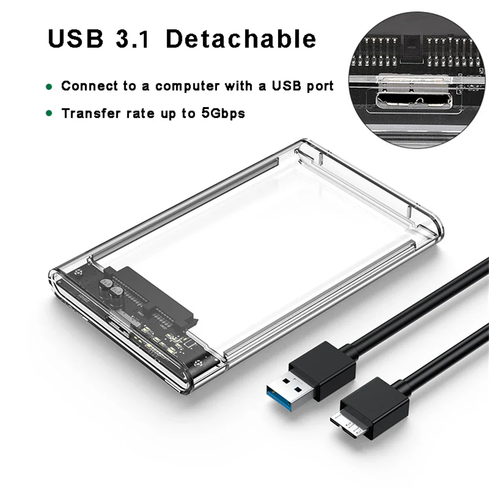 

Type-C USB 3.1 to SATA Computer External Hard Drive Disk HDD Enclosure for 2.5 Inch 9.5mm Hard Disk SSD Box,Max 5TB Supportive