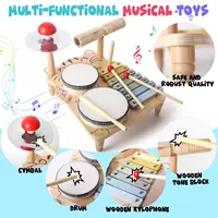 Wooden Xylophone Drum Set For Toddlers,Montessori Baby Musical Instruments Toys, Drum Set Percussion Instruments Musical Toys 3