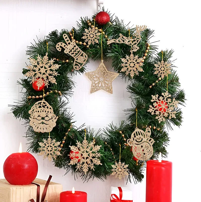 42/20 piezas de adornos colgantes para árbol de Navidad, muñeco de nieve, reno, Papá Noel, copos de nieve para fiesta de invierno de Año Nuevo