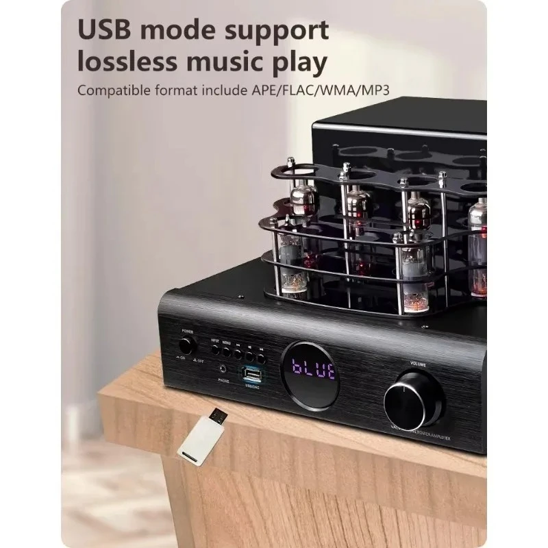 AV-2080R 밸브 하이파이 스테레오 진공관 파워 앰프 200W 듀얼 채널 풀 기능 리모컨 홈 DAC 앰프