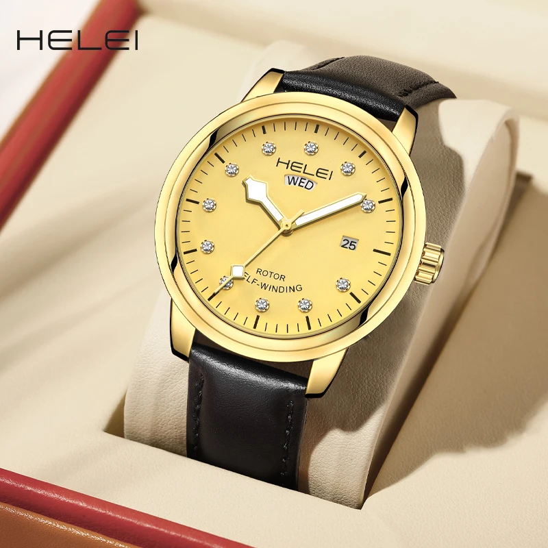 HELEI Luxury Men's Quartz Watch Diamond Scale Dial Fashion Quartz Wristwatch Waterproof Luminous Wristwatch Gift For Men