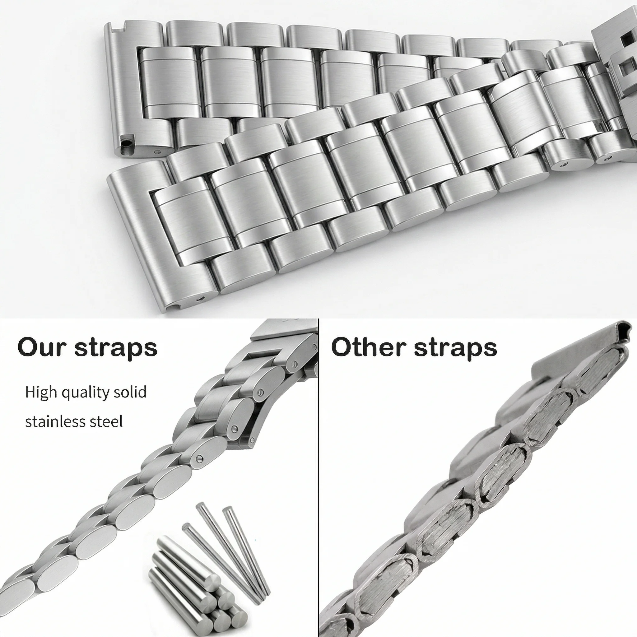 Premium Solid Stainless Steel Watch Band with Butterfly Clasp