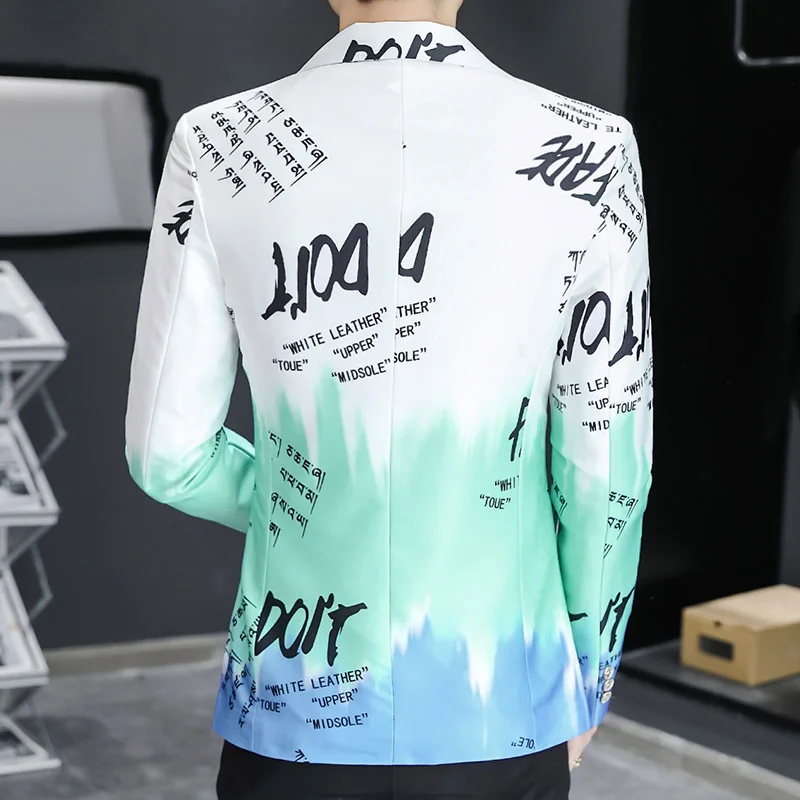 Gradient Color Blazer Spring New Fashion Alphabet Print Suit Jacket Men Business Slim Fit Formal Social Party Tuxedo Blazer men suits jackets