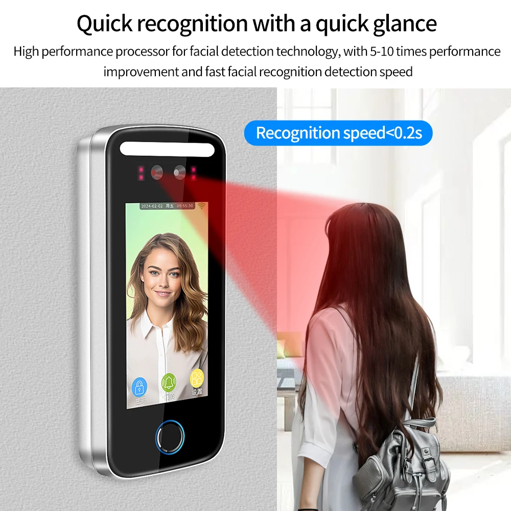 Tuya App Wifi AI Dynamic Face Recognition Reader Attendance Terminal 5000face TCP IP 5-inch Screen 125KHz IP54 Waterproof Zinc fingerprint face recognition machine face recognition access control system