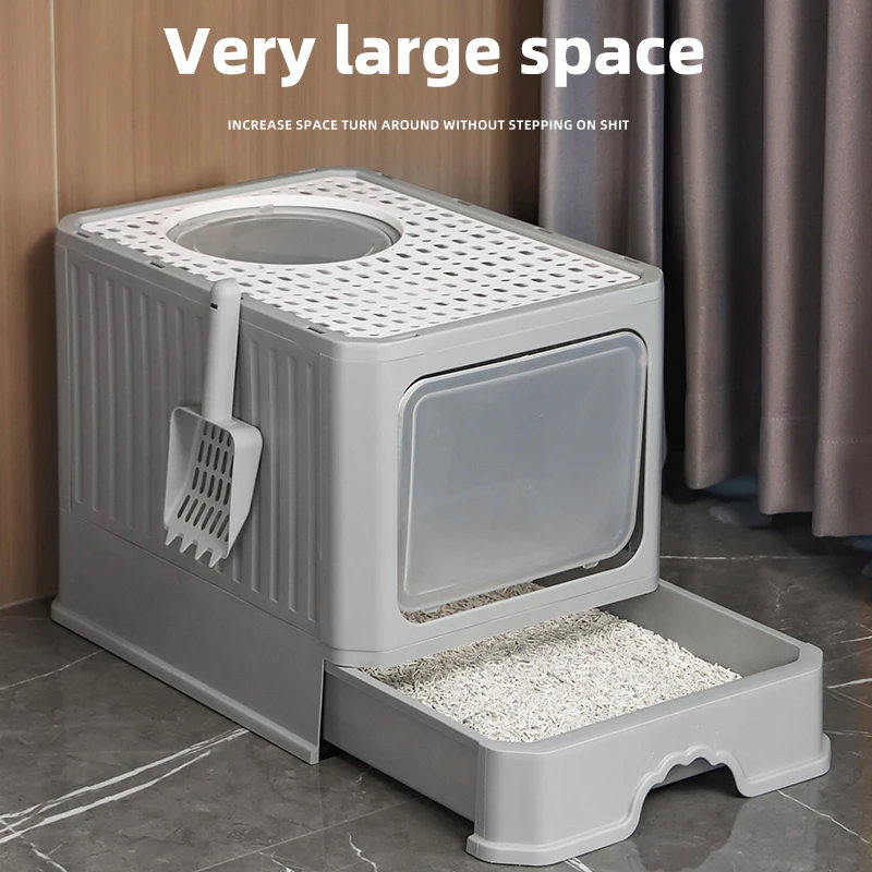 

Foldable Large Space Cat Litter Box Deodorant Pet SandBox Fully Enclosed Splash-proof Top into Cats Toilet