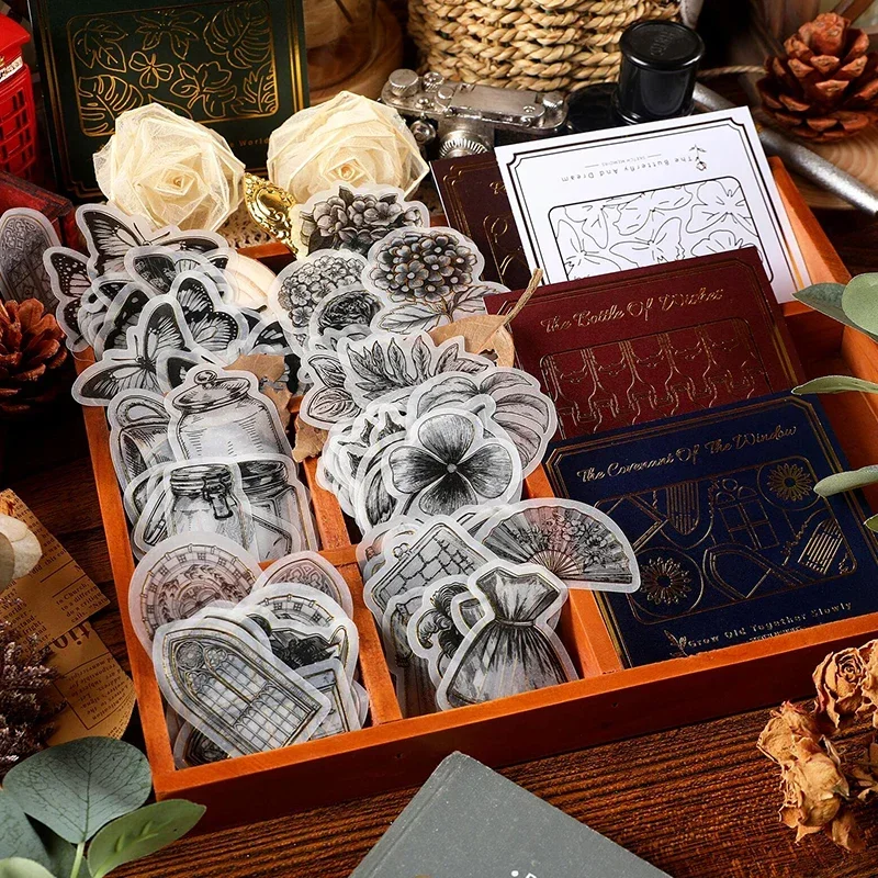 Scrapbooking Stamping Sulfate Paper Literary Handbook DIY Decorative Stickers 6 models 20 pcs