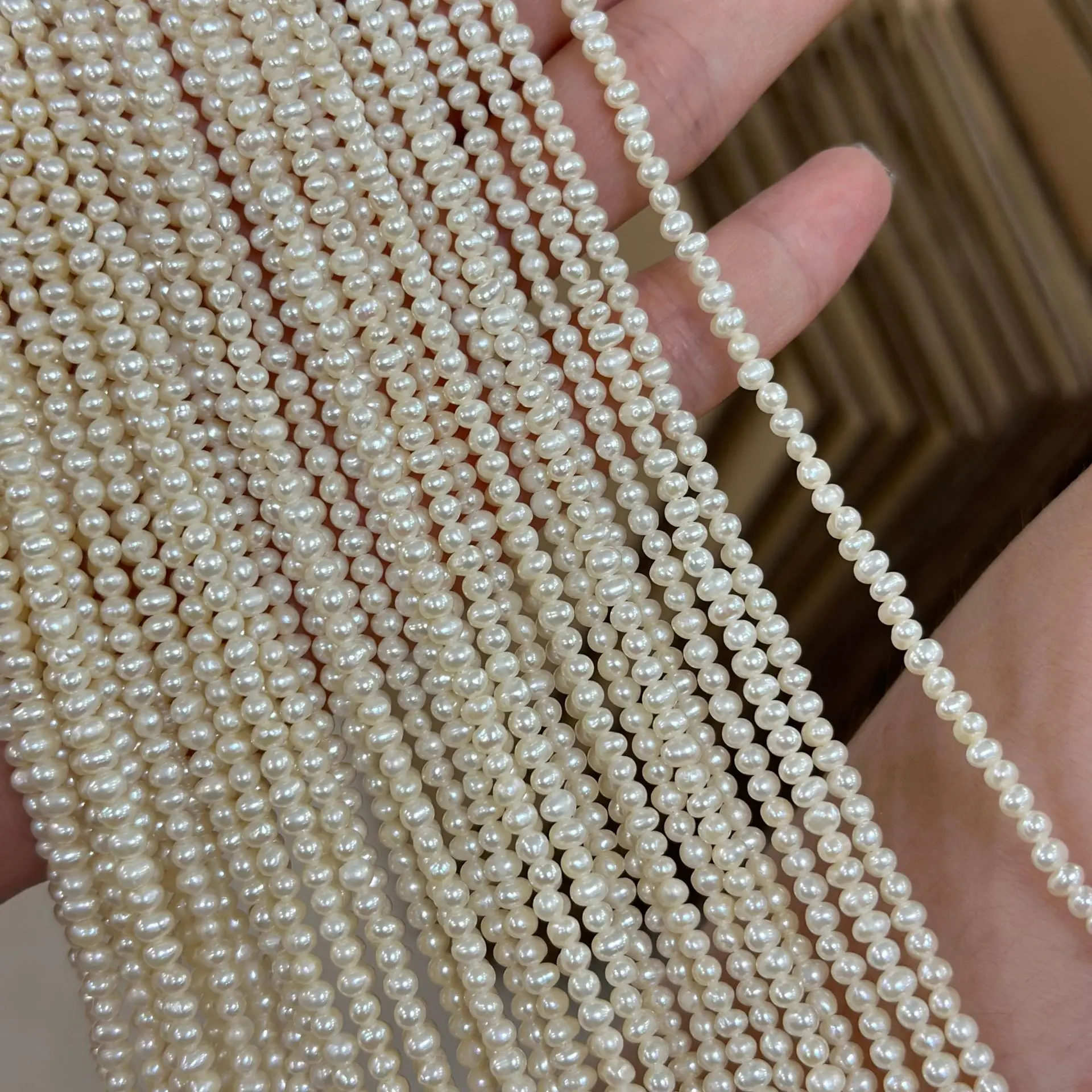 

2.5-3mm Cultured Rice Freshwater Pearl Beads Potato White Approx 37cm Jewelry Handmade DIY Necklace Bracelet Wholesale Pearls