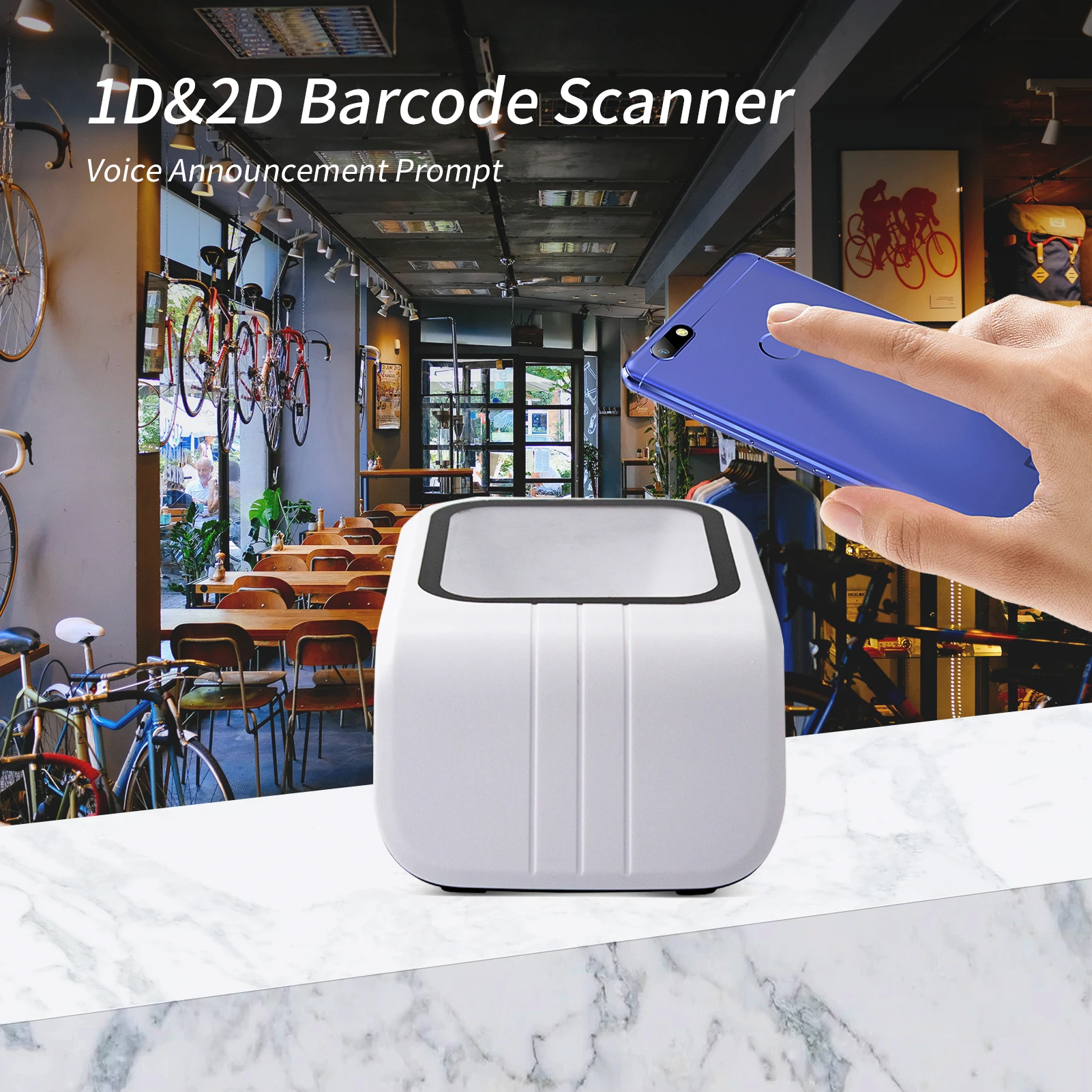 【Sale】1D 2D QR Barcode Scanner Platform with Voice Announcement Prompt USB Wired Bar Code Reader Hands-free CMOS Image Sensor
