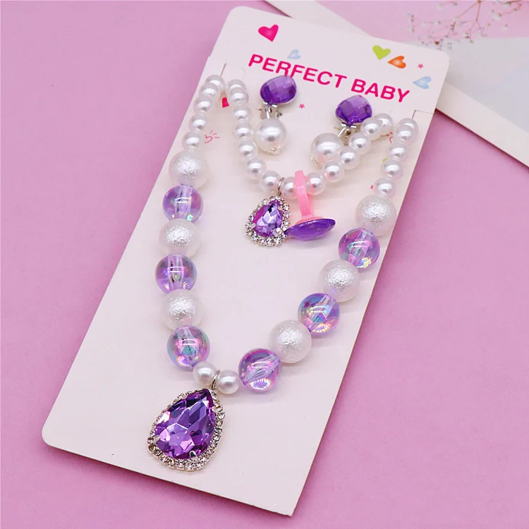 New Girls Play House Toys Fashion Beautiful Jewelry Necklace Earrings Bracelet Set Girls Princess Dress Up Set Birthday Gifts