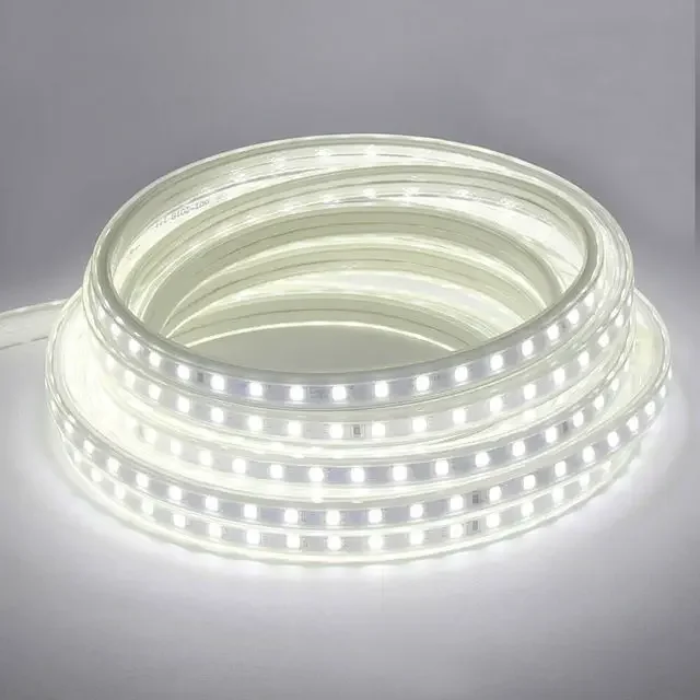 Tira de LED de 220 V, 60 LED con enchufe europeo, luz LED flexible SMD 5050, lámpara de exterior resistente al agua, cinta LED, luz de fondo brillante para decoración de cocina