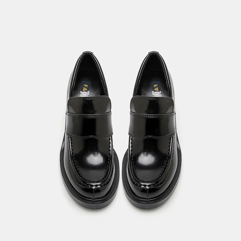 Women's One Pedal Loafer High Heel Lace-up Leather Shoes 2024 New Thick Bottom Metal Buckle British Style Chunky Heel