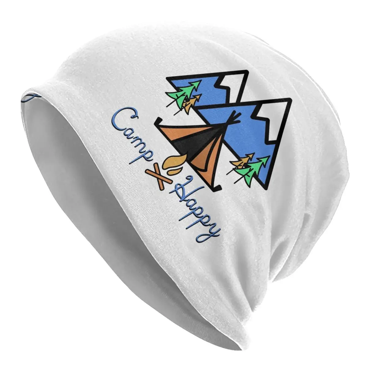 

Happy Camping Camper Outdoors Nature Tent Camping Skullies Beanies Hats Hip Hop Unisex Street Cap Warm Head Wrap Bonnet Knit Hat