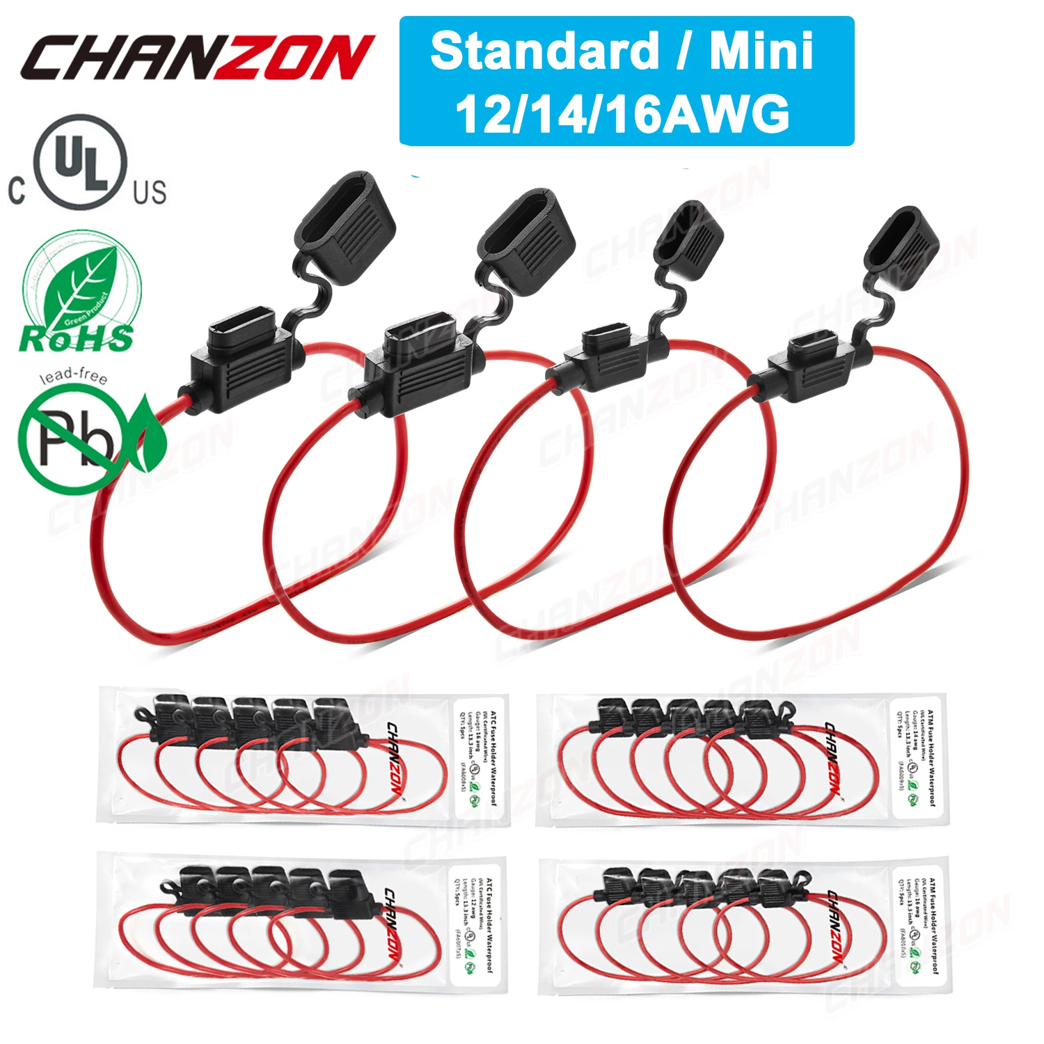 5Pcs Auto Car Blade In Linea Tipi Atc Ato Medio Atm Piccolo Fusibile Custodia Impermeabile Motor Tap Blow 12V 32V 12 14 16 Awg Wire