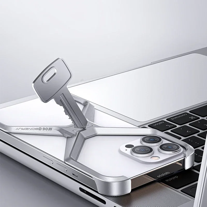 For iPhone 14 15 Pro Max Detachable Metal Cool Down Explosion-Proof Phone Case Aluminum Alloy Rimless Four-Corner Anti-fall Case