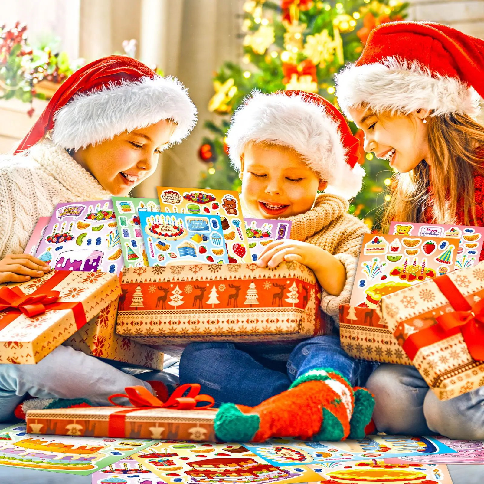 6 Stücke Kuchen Dessert Puzzle Aufkleber Spaß Kinder Lernspielzeug Kreative DIY Material Gesicht Aufkleber – Detail 11