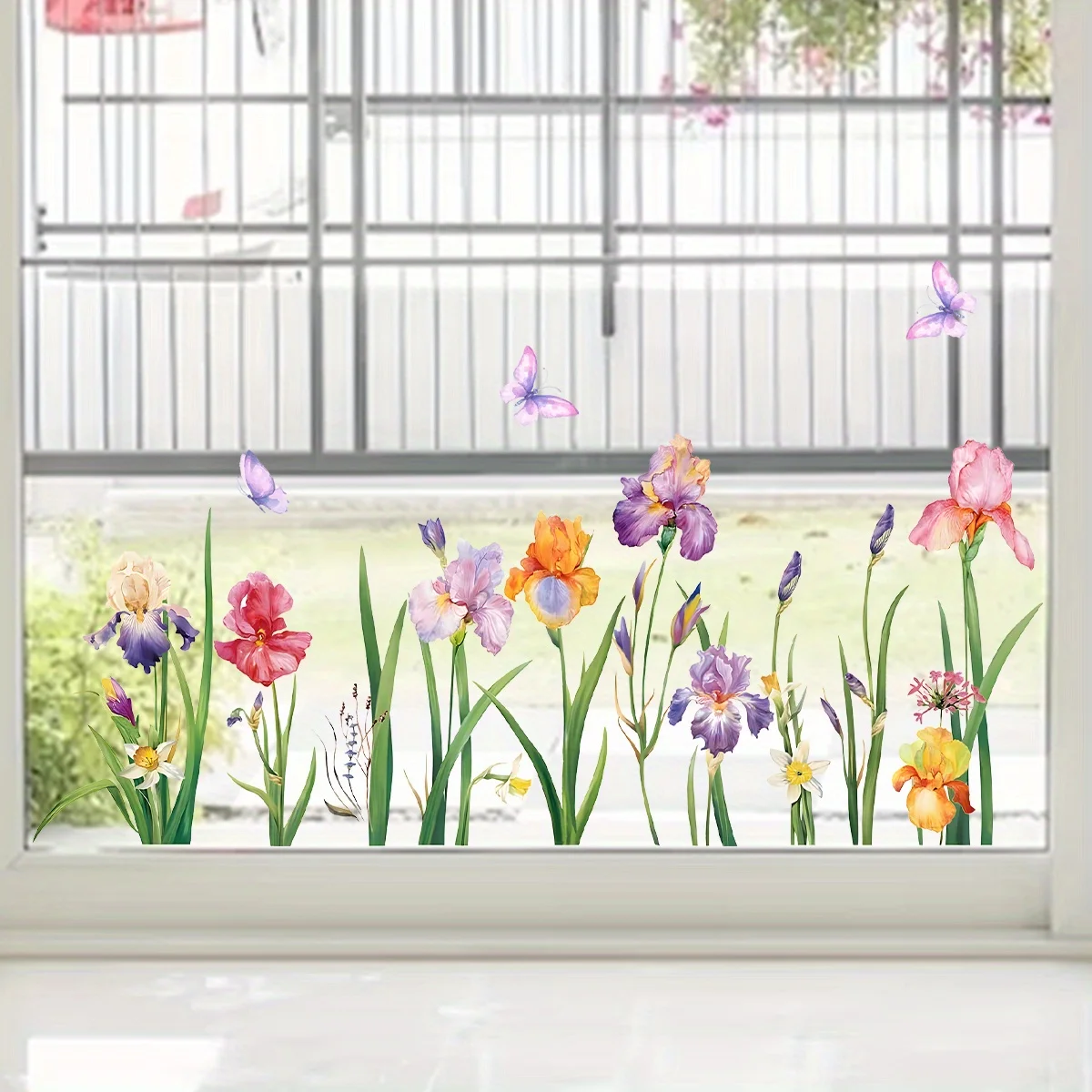 Watercolor Colored Flowers Butterflies Plants Window Stickers Removable for Bedroom Living Room Nursery Decoration Wall Decal wall stickers,window stickers