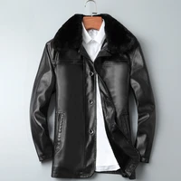 Chaqueta de piel sintética con Cuello de piel para hombre, abrigo informal de lana, cálido, de calidad, invierno, nuevo, 3X 2