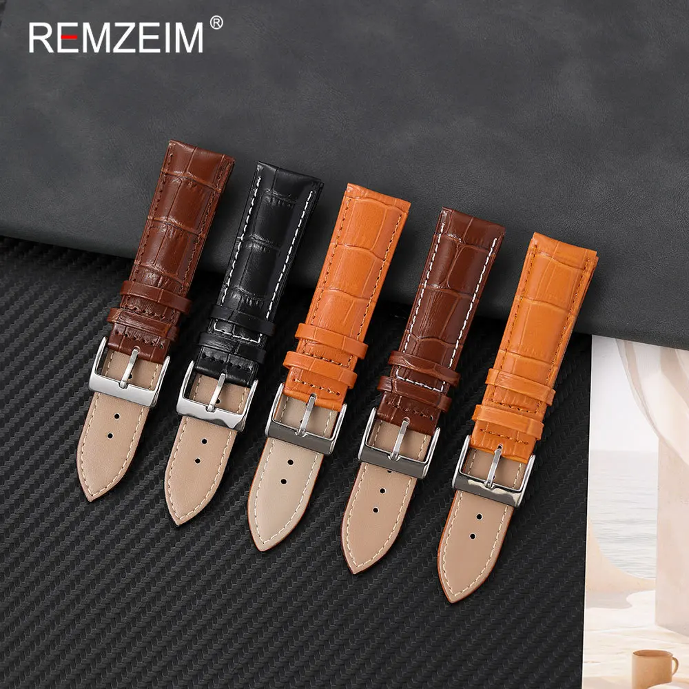 Men's Fashionable Embossed Leather Watch Strap - Comfortable Business Style Replacement Band