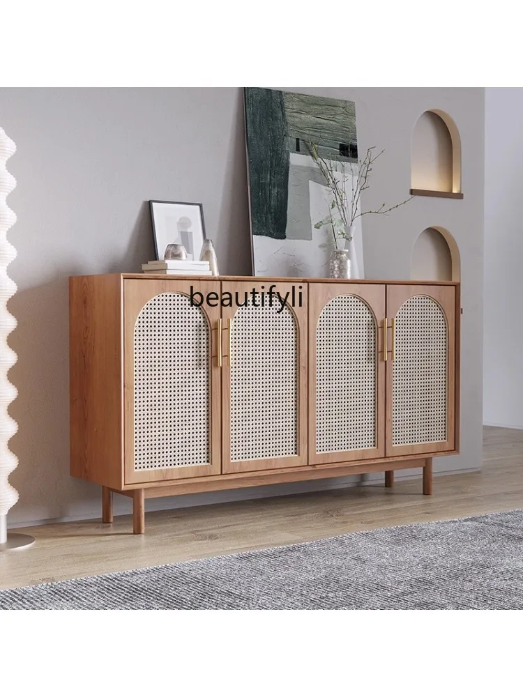 Solid Wood Shoe Cabinet Storage Cabinet Japanese Rattan Storage Cabinet  Small Apartment Living Room Entrance Entrance Cabinet - AliExpress