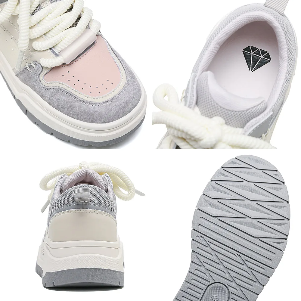 SOMILISS Platform Sneakers for Women Leather Suede Microfiber Leather Patchwork Round Toe Lady Fashion Causal Non Slip Shoes