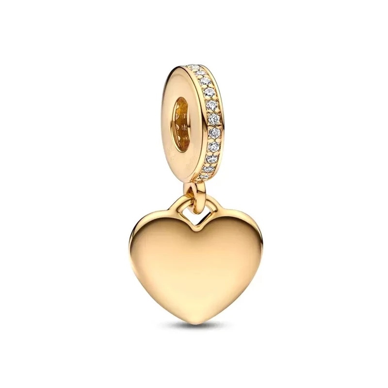 Authentic Fine Golden Pendant Eternal Heart-Shaped Charm Beads Fit Original European 925 Silver Bracelet DIY Women Jewelry Gifts 2