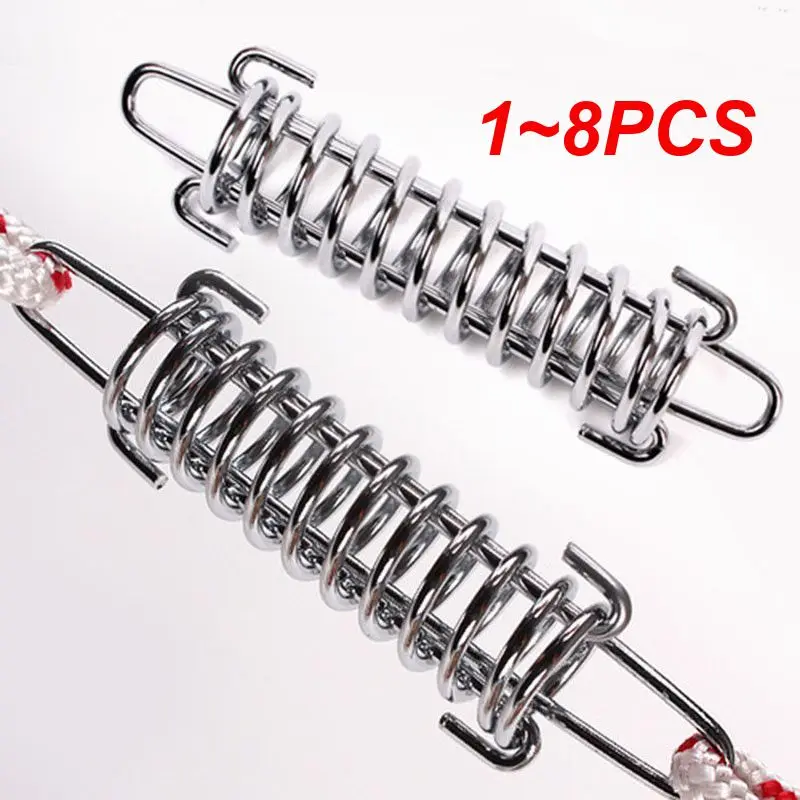 1~8PCS Steel Tent Wind Rope Spring Buckle Tent Tensioner Camping Deck Pegs with Carabiner Clips Awning Tightener Fixed Hook