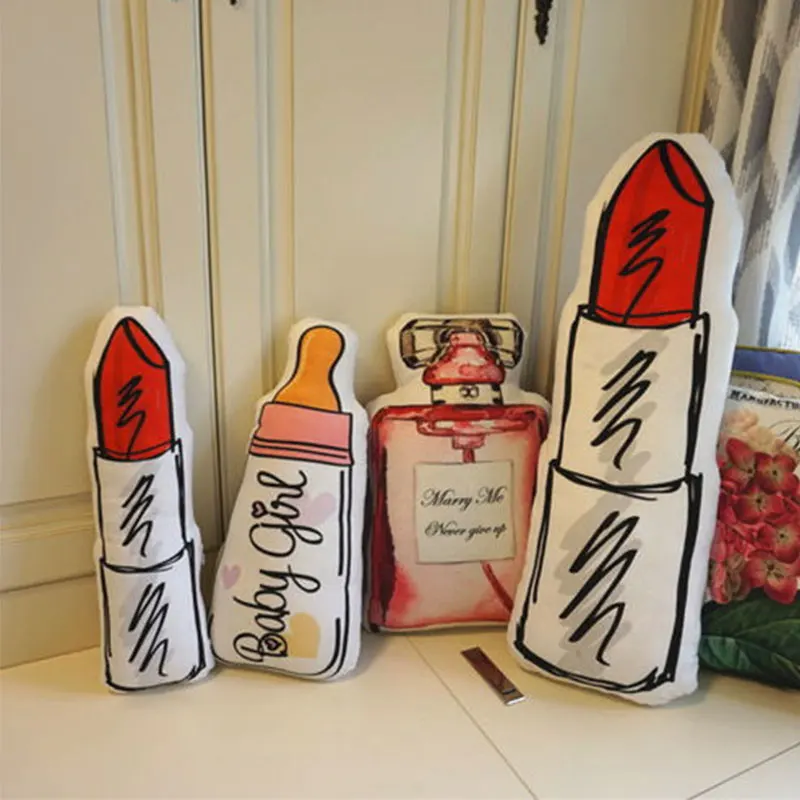 

Korean Fashion Cute Funny Simulation Perfume Lipstick Shape Pillow Give Girlfriend Birthday Gift Home Decoration Accessories