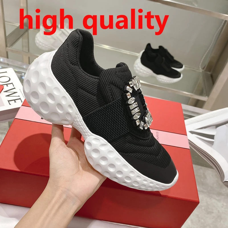 Chunky Sneakers Women Fashion Square Buckle Crystal Mesh Shoes