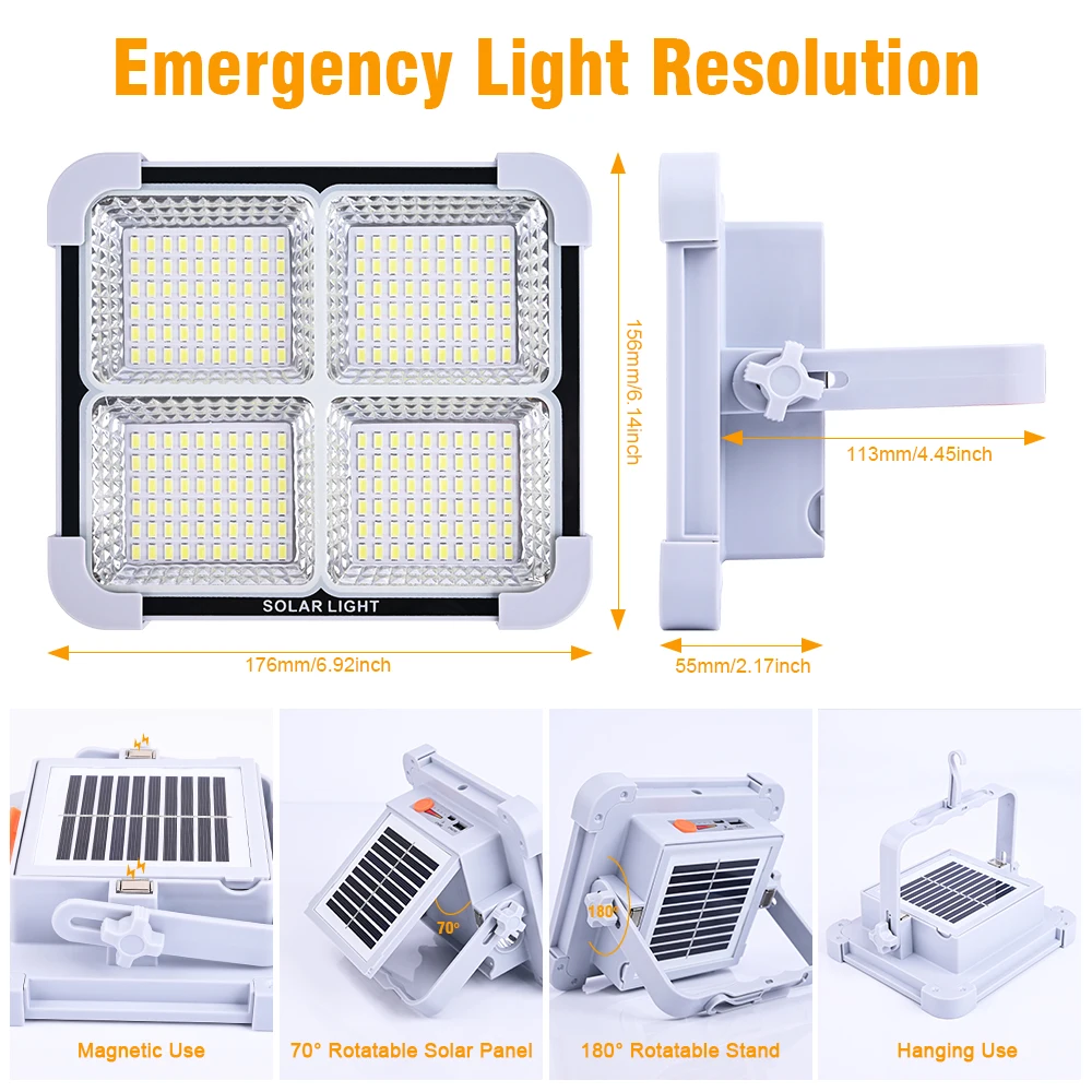 200W 400W Rechargeable Solar Floodlight Outdoor Portable LED Multifunctional Spotlight Ip66 Waterproof Emergency LED Floodlight