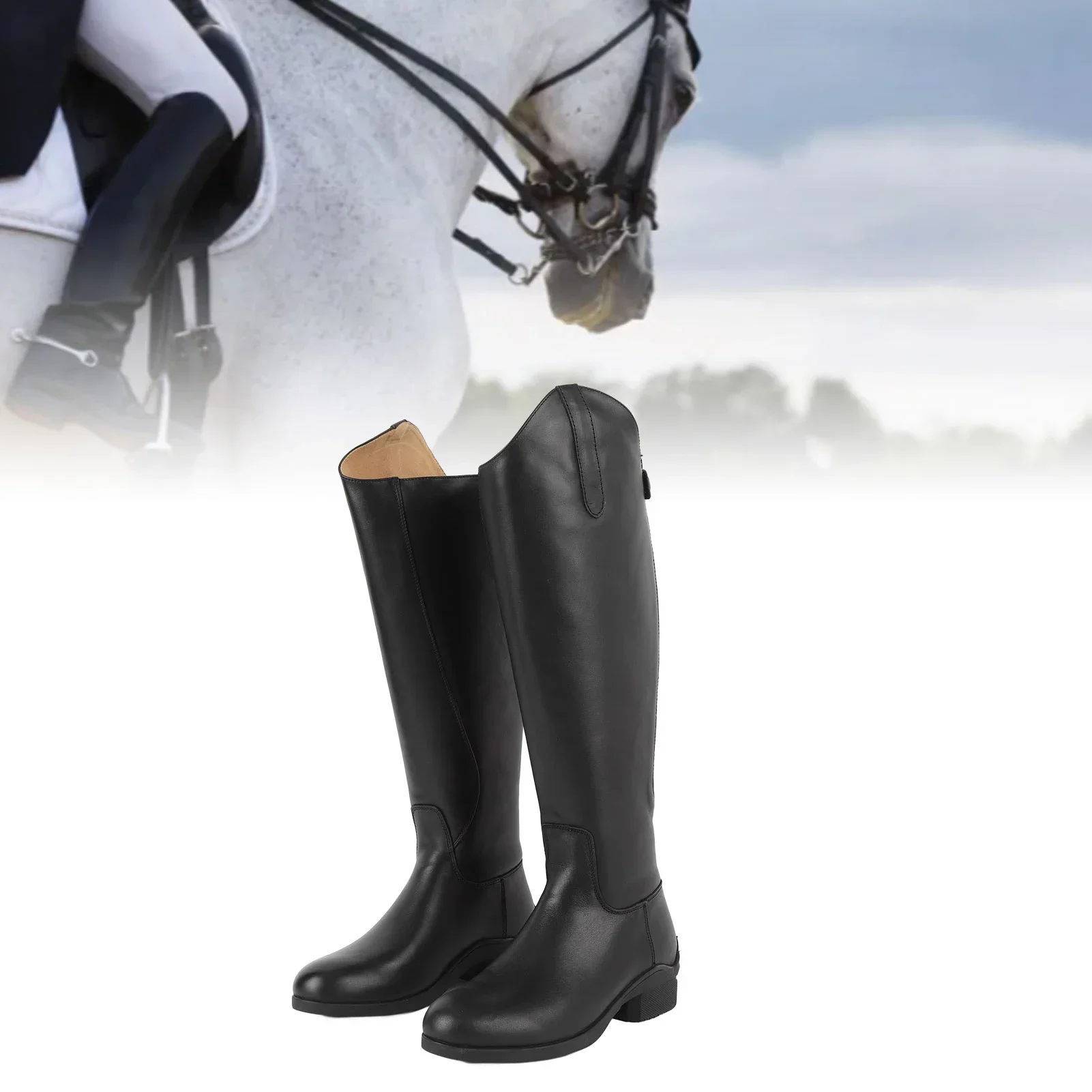 Knee High Boots Tall Riding Boots Unisex For Equestrian Training Daily Use With Rear Zipper Leather EVA
