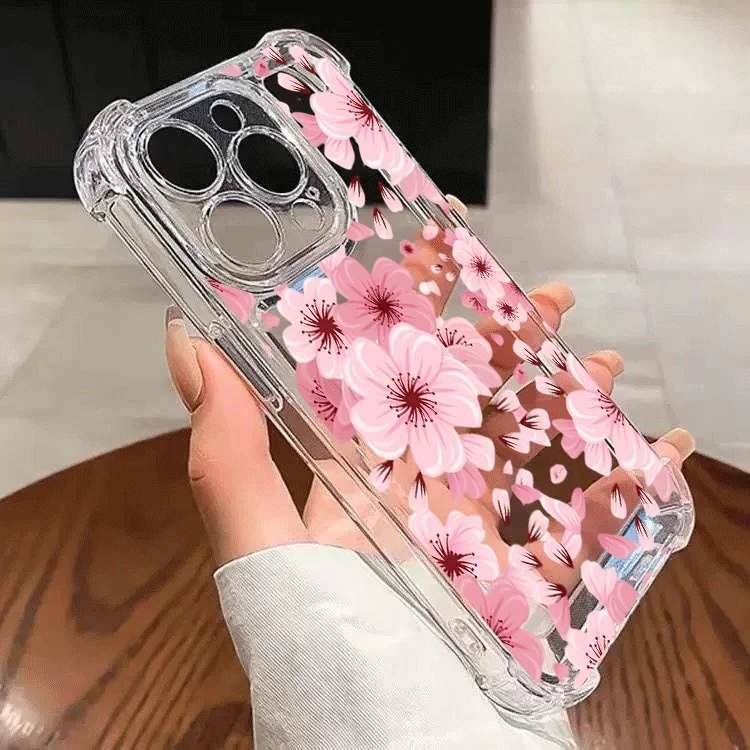 Pink Lily Blue Flower Shockproof Clear Phone Case